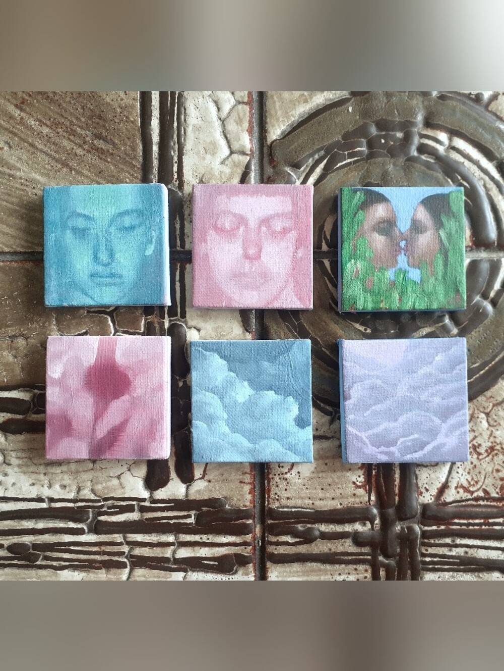 6 Tiny Oil Paintings 2.5" x 2.5"